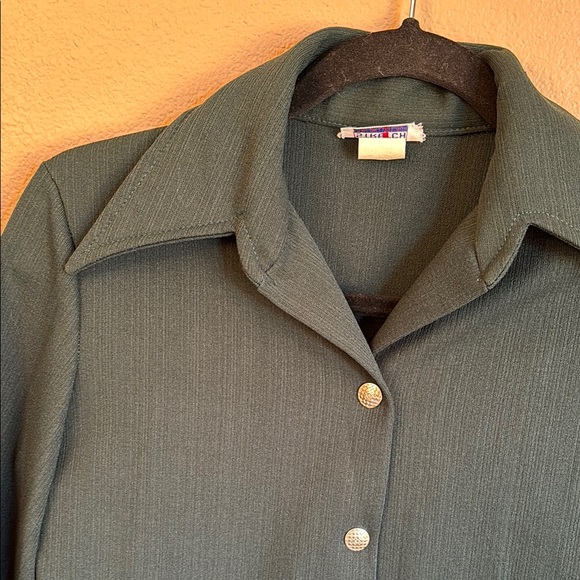 VINTAGE 60s 70s Button Down Silver Snap Front Shirt Wide Collar Cuffed Sleeves - Picture 8 of 16